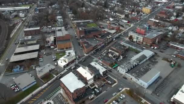 Aerial View Downtown Kingston City Usa Traffic Business Buildings Autumn — 비디오