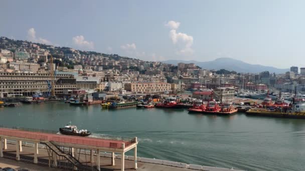Spezia Port Italy Row Anchored Boats Many Them Tugboats Small — Stockvideo