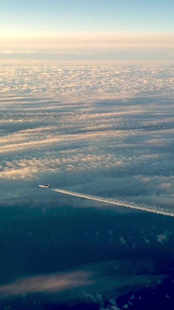 Flying Airplane Clouds High Angle Aerial View Vertical Format — Stockvideo