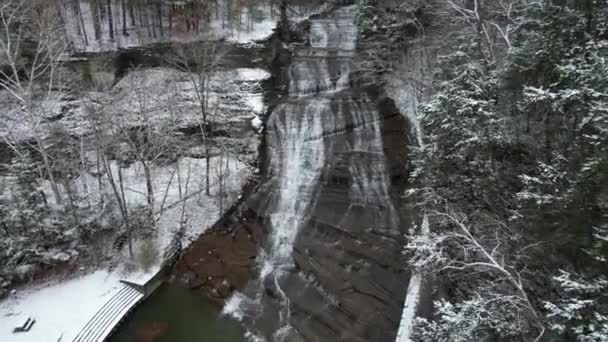 Buttermilk Falls State Park State Usa Winter Season Drone Aerial — Vídeos de Stock