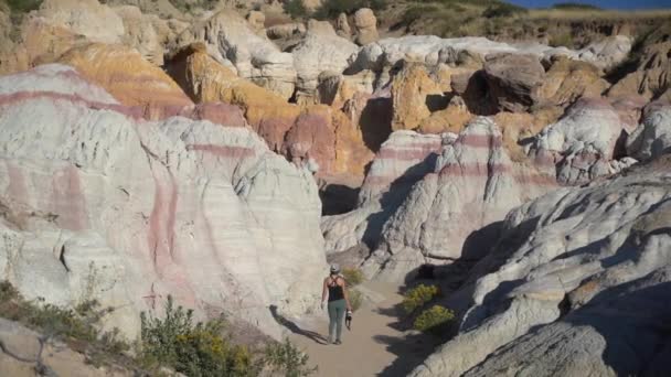 Paint Mines Interpretive State Park Calhan Colorado Eua Caminhante Feminina — Vídeo de Stock