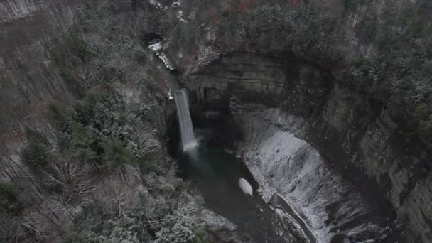 Taughannock Falls State Park Ulysses Usa Winter Season Aerial View — Stock video