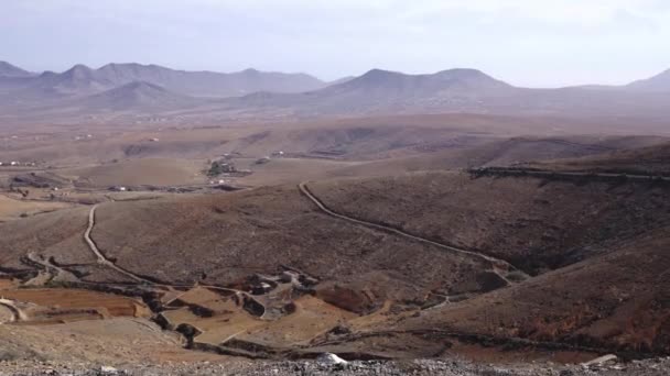 Panoramatický Výhled Destinaci Fuerteventura Kanárském Ostrově Španělsku Poušť Suché Hory — Stock video