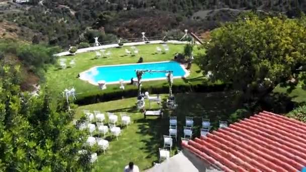 Upwards Revealing Drone Shot Finca Wedding Venue Southern Spain Showing — стоковое видео