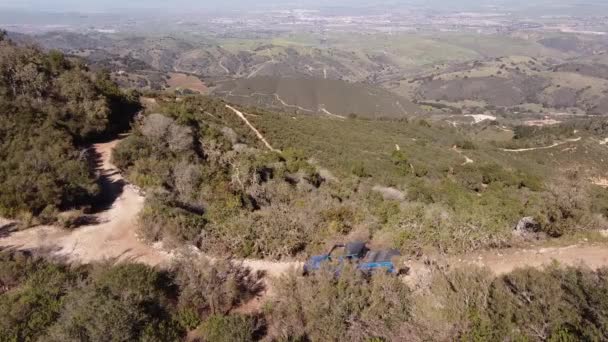 Blue Pick Truck Drive Extreme Road Track Course Aerial View — Video