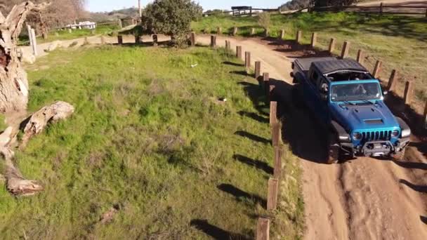 Blue Pick Truck Driving Road Obstacle Training Track Aerial View — Stock Video