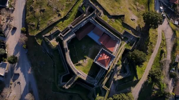 Aerial Top Rising Lindoso Castle Portugal — Stockvideo