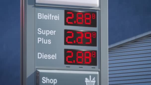 Cyfrowy Znak Stacji Benzynowej Pokazuje Wzrost Cen Paliwa Koncepcja Wzrostu — Wideo stockowe