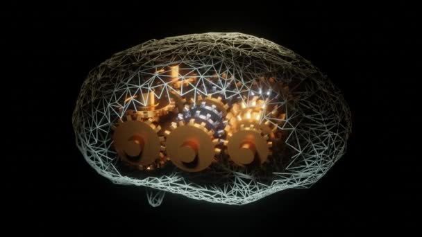 Human Brain Gear Wheels Render Concept Animation Loop Spinning Gearwheels — Video