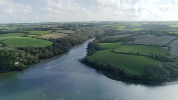 Wide Aerial Frenchmans Creek Tributary Helford River — стоковое видео