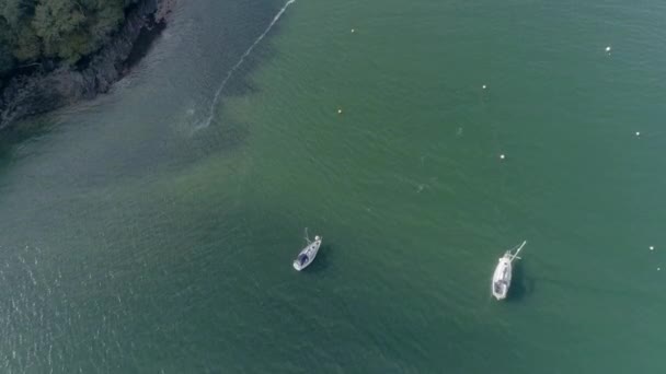 Aérea Del Río Helford Vista Arriba Hacia Abajo Mirando Barcos — Vídeo de stock