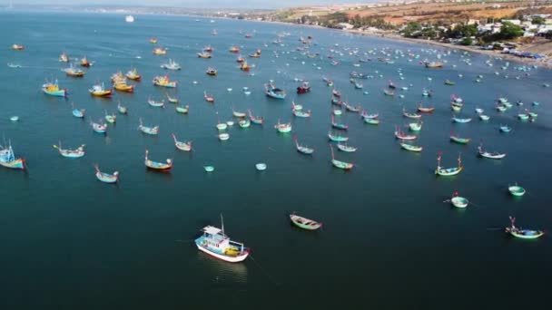 Endless Number Small Fishing Boats Moored Coastline Mui Town Aerial — Vídeo de Stock