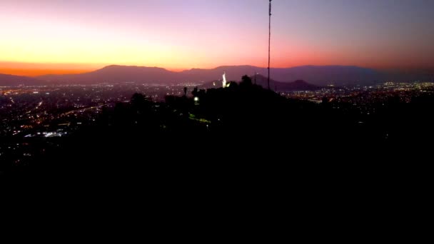 Aerial Dolly Statue Illuminated Sanctuary Immaculate Conception San Cristobal Hill — Stok video