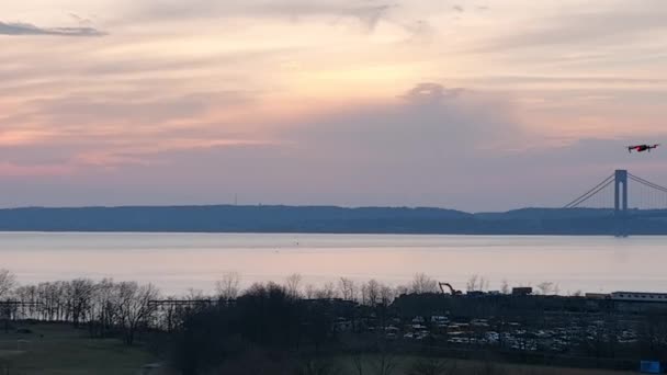 Aerial View Calvert Vaux Park Brooklyn Cloudy Sunset Drone Camera — Vídeos de Stock