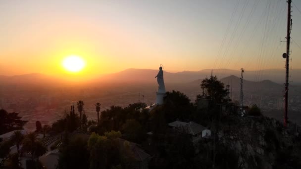 Aerial Orbit Statue Sanctuary Immaculate Conception San Cristobal Hill Summit — Stok video