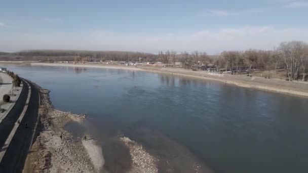 Large Sandy Bank Drava River — стоковое видео