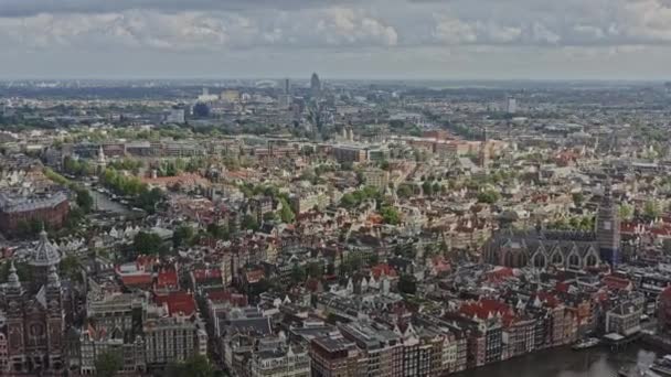 Amsterdam Netherlands Aerial V22 Wide Shot Capturing Downtown Cityscape Neighborhoods — Stok video