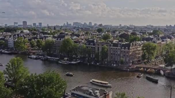 Amsterdam Netherlands Aerial V35 Low Level Flyover Neighborhoods Jodenbuurt Grachtengordel — стокове відео