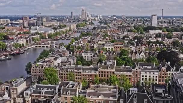 Amsterdam Netherlands Aerial V43 Drone Fly Amstel River Grachtengordel Weteringschans — Video Stock