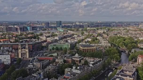 Amsterdam Netherlands Aerial V36 Flying Jodenbuurt Nieuwmarkt Lastage Neighborhoods Nemo — Stock Video