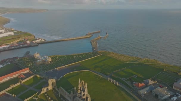 Whitby North York Moors Dědictví Pobřeží Nad Opatstvím Směrem Kostelu — Stock video