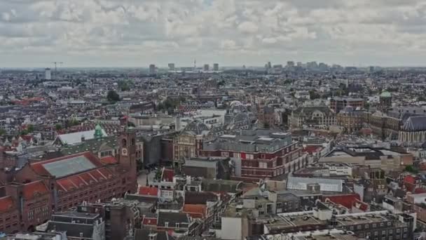 Amsterdam Niederlande Luftdrohne V10 Fliegt Über Binnenstad Und Grachtengordel Richtung — Stockvideo