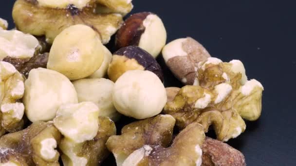Fried Trail Mix Close Macro Shot Nuts Walnuts Almonds Hazelnuts — ストック動画