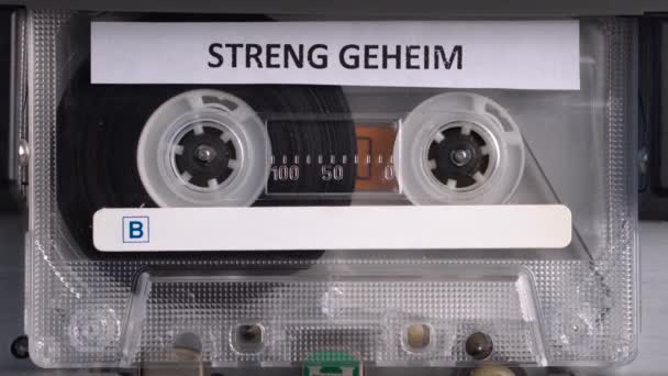 German Top Secret Audio Cassette Tape Recording Rolling Vintage Deck — Wideo stockowe