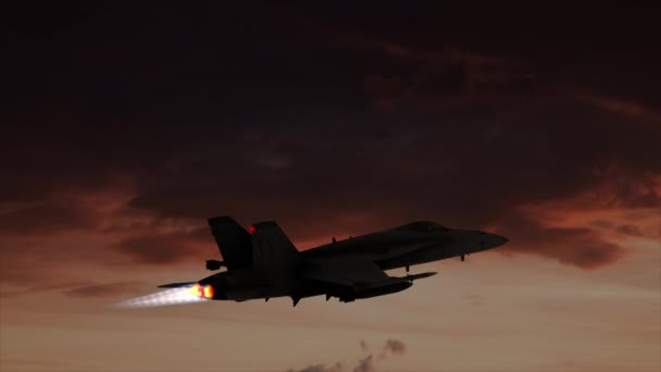 Aerial F18 Hornet Climbing Dusk — ストック動画