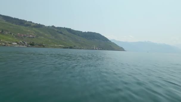 Воздушный Сейлбот Озере Женева — стоковое видео
