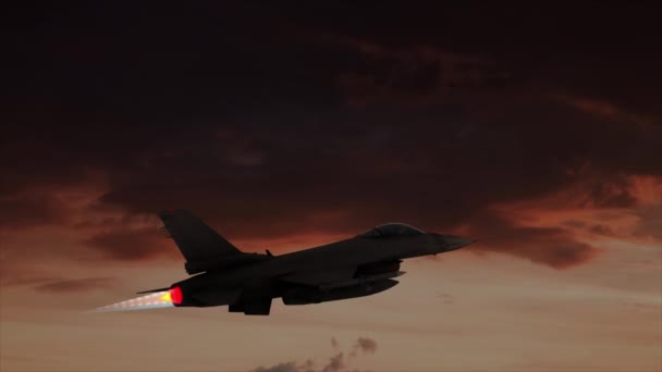 Aerial F16 Climbing Dusk — Vídeo de stock