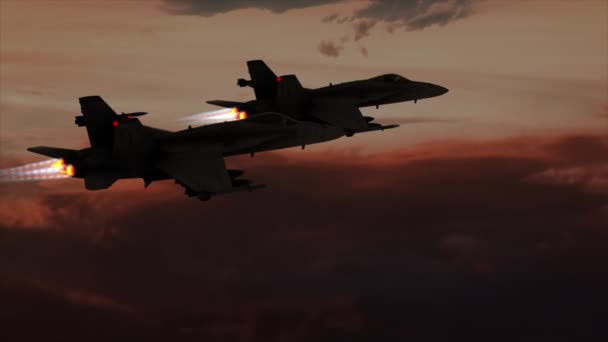 Airial Two F18日没時のホーネット飛行とローリング左 — ストック動画