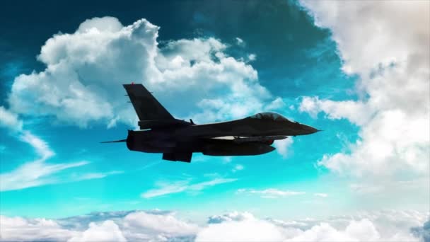 Luchtfoto F16 Grote Hoogte Rollend Naar Links — Stockvideo