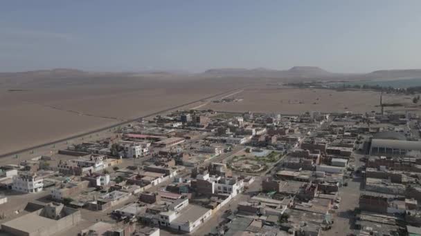 Aerial Flyover Small Desert Port Town Paracas Mid Coast Peru — Wideo stockowe