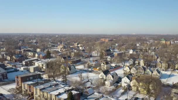 Drone Odhaluje Domy Jižní Straně Chicaga Winter — Stock video