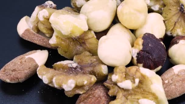 Close Detailed Rotating Shot Trail Mix Nuts Walnuts Almonds Hazelnuts — Video