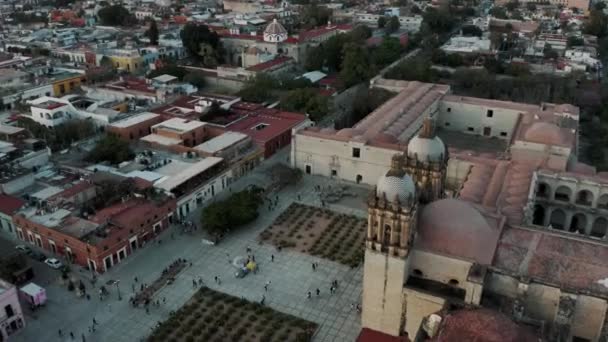 Aerial View People Cathedral Santo Domingo Oaxaca Mexico Drone Shot — Video Stock