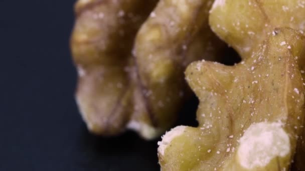 Macro Shot Peeled Walnuts Extreme Close Zoomed Image Black Background — Video