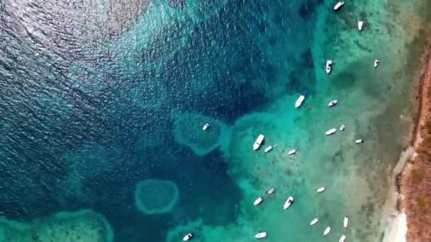 Drone Beach Take Boats Crystal Clear Blue Water Beach — Video