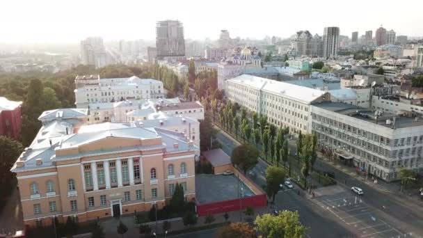 Aerial Footage Tarasa Shevchenko Boulevard Volodymyr Cathedral Right Botanical Garden — Stok video