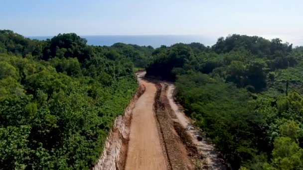 Gravel Layer Built Highway Road Winding Indonesia Jungle Aerial View — Stok video