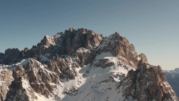 Parallax Slider Drone Shot Two Snowy Mountain Peaks — Video Stock