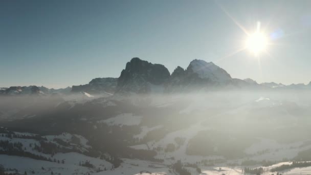Slider Drone Shot Langkofel Mountain Dolomites Morning Mist — Stock video
