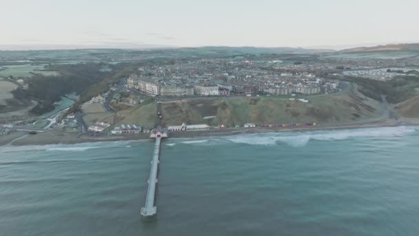 Saltburn Sea Early Morning Winter March 2022 Aerial Drone Dji — Stock Video