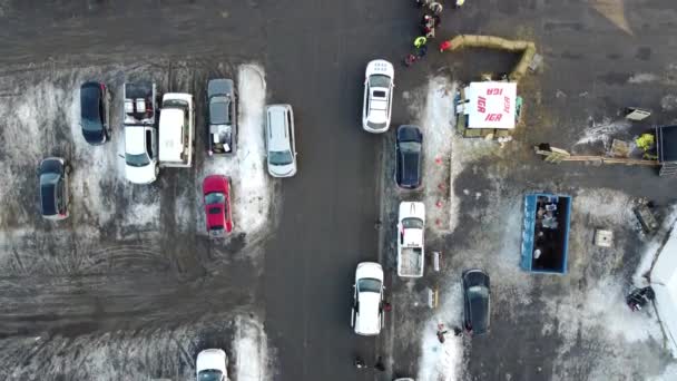 Aérea Aérea Delantera Camiones Automóviles Freedom Convoy Canadá — Vídeo de stock