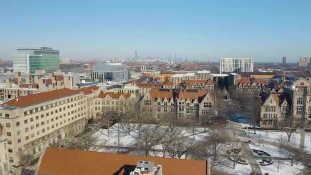 Drone Revela Universidad Chicago Invierno — Vídeos de Stock