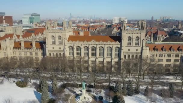 Hermosa Vista Aérea Del Campus Universidad Chicago Invierno — Vídeos de Stock