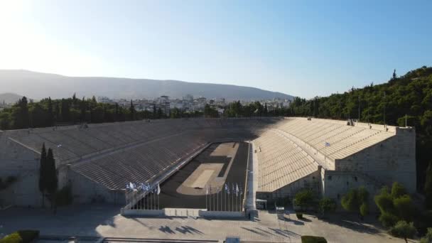 Vista Aérea Estadio Panathenaic Kallimarmaro Atenas Grecia Juegos Olímpicos Antiguos — Vídeo de stock