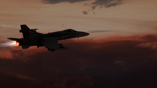 Aerial F18 Hornet Flying Dusk Rolling Left — стоковое видео