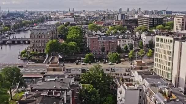 Amsterdam Netherlands Aerial V45 Cinematic Flyover Weesperzijde Weesperbuurt Plantage Neighborhoods — Video